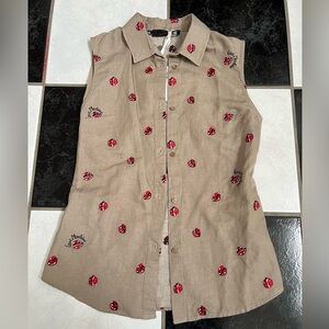 NWT 100% AUTH Love Moschino Red Ladybug Embroidery Sleeveless Top US 6
